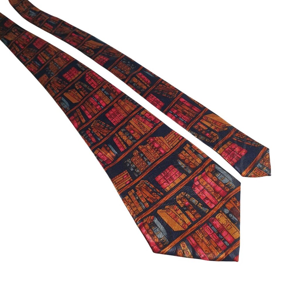 Vintage Bookshelf Print Necktie For Book Lovers Librarian Academics Teacher Gift